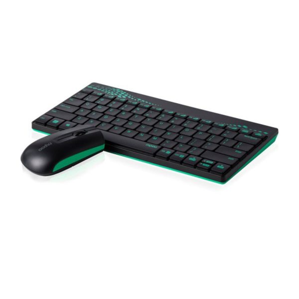 Rapoo 8000P Mini Wireless Keyboard Mouse Combo Wireless Optical Combo BN Compact and reliable Accurate cursor positioning Spill-resistant Customisable multimedia keys 12 month battery Available Color- Black, Blue, Green 02 Years Warranty